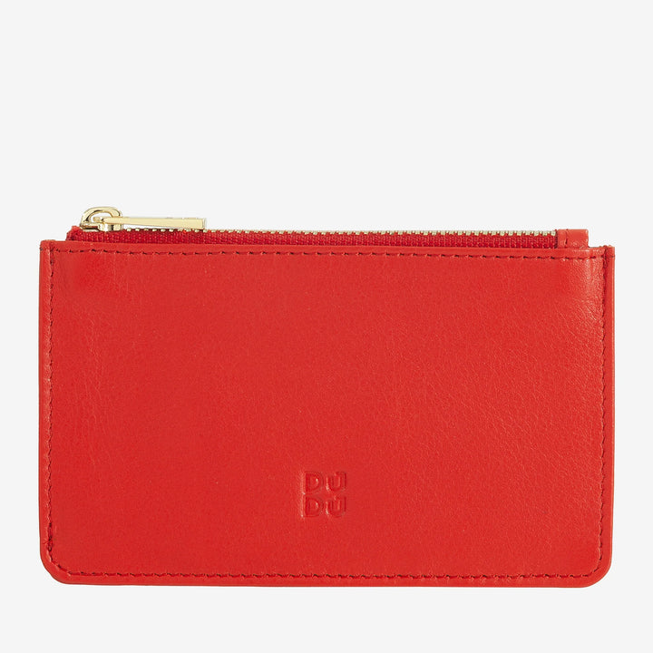 DUDU lederen creditcardhouder voor heren en dames, kleine slanke portemonnee, 4 kaarthouders, met ritssluiting