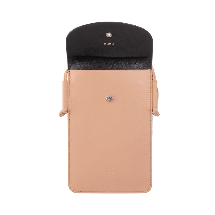 DUDU Leather Neck Phone Case, Smartphone Holder Case up to 6.7 Inch with Button, Adjustable Shoulder Strap, Slim Design