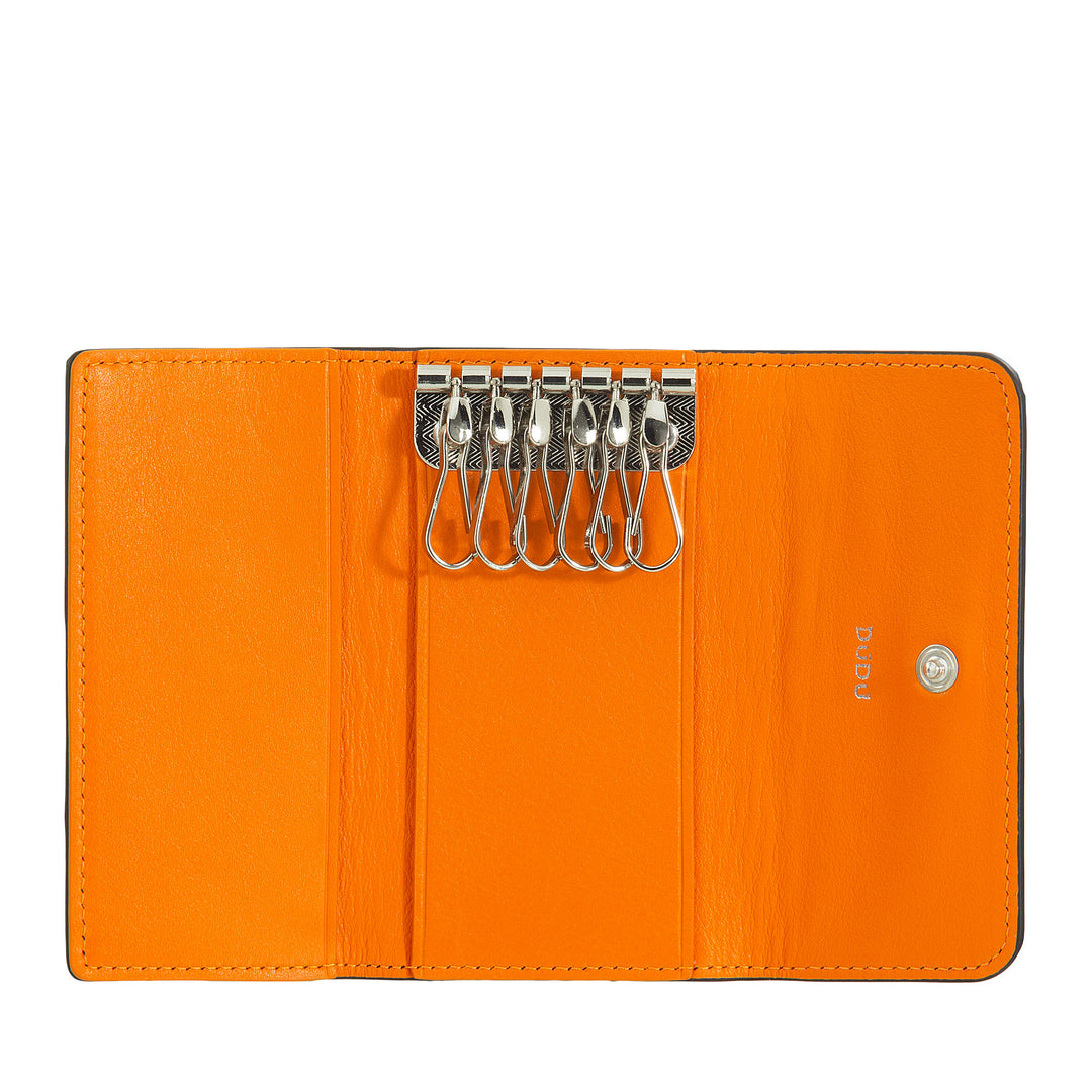 DUDU lederen sleutelhouder met 6 haken, sleutelhouder tasje voor heren en dames - elegant, praktisch en compact voor het organiseren van sleutels