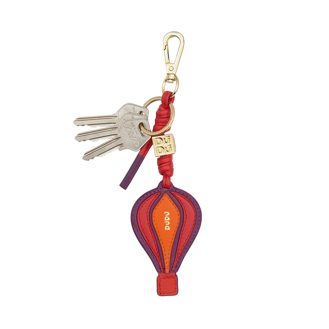 DUDU lederen heteluchtballon sleutelhanger met karabijnhaak - lederen sleutelhanger charme voor sleutels, tas of rugzak, origineel en kleurrijk accessoire