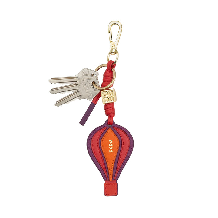 DUDU lederen heteluchtballon sleutelhanger met karabijnhaak - lederen sleutelhanger charme voor sleutels, tas of rugzak, origineel en kleurrijk accessoire