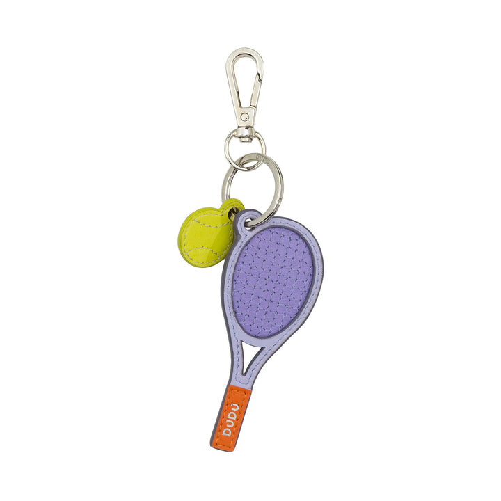 DUDU Leather Tennis Racket Keychain with Carabiner - Tennis Sports Keychain Charm for Keys, Bag or Backpack