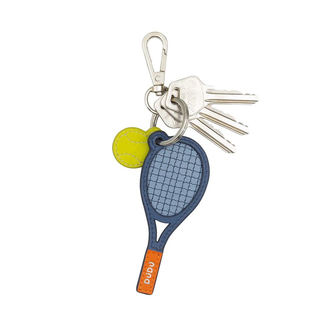 DUDU Tennisschläger-Schlüsselanhänger aus Leder mit Karabiner – Tennis-Sport-Schlüsselanhänger für Schlüssel, Tasche oder Rucksack