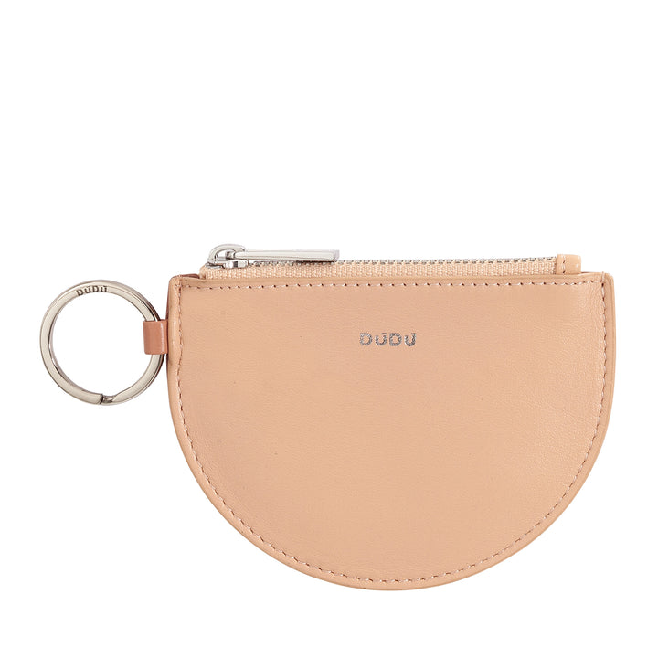 DUDU Mini leren portemonnee voor dames met ritssluiting en tweekleurige slanke design-sleutelhanger
