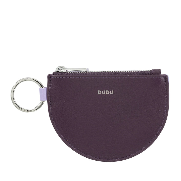 DUDU Mini leren portemonnee voor dames met ritssluiting en tweekleurige slanke design-sleutelhanger