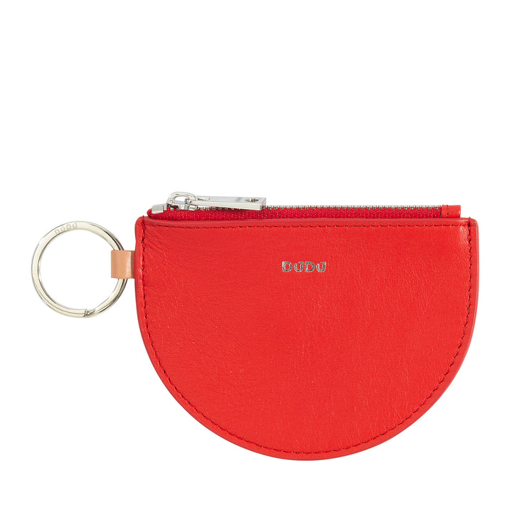 DUDU Mini leren portemonnee voor dames met ritssluiting en tweekleurige slanke design-sleutelhanger
