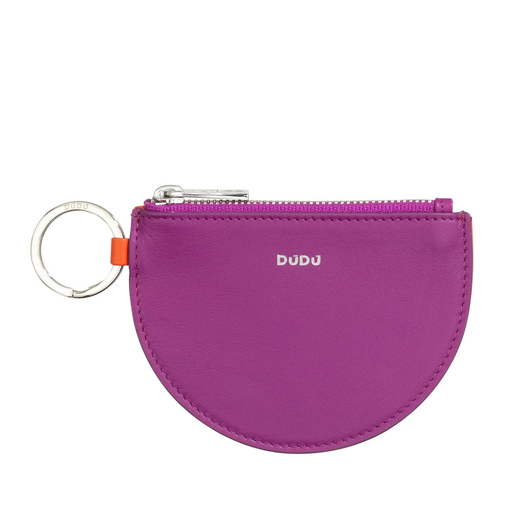 DUDU Mini leren portemonnee voor dames met ritssluiting en tweekleurige slanke design-sleutelhanger