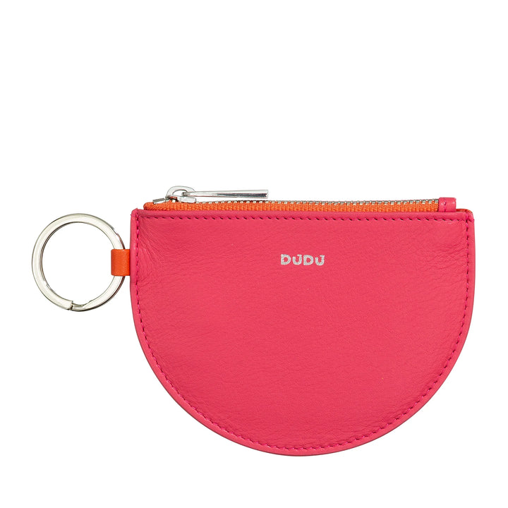 DUDU Mini leren portemonnee voor dames met ritssluiting en tweekleurige slanke design-sleutelhanger