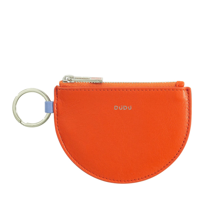 DUDU Mini leren portemonnee voor dames met ritssluiting en tweekleurige slanke design-sleutelhanger