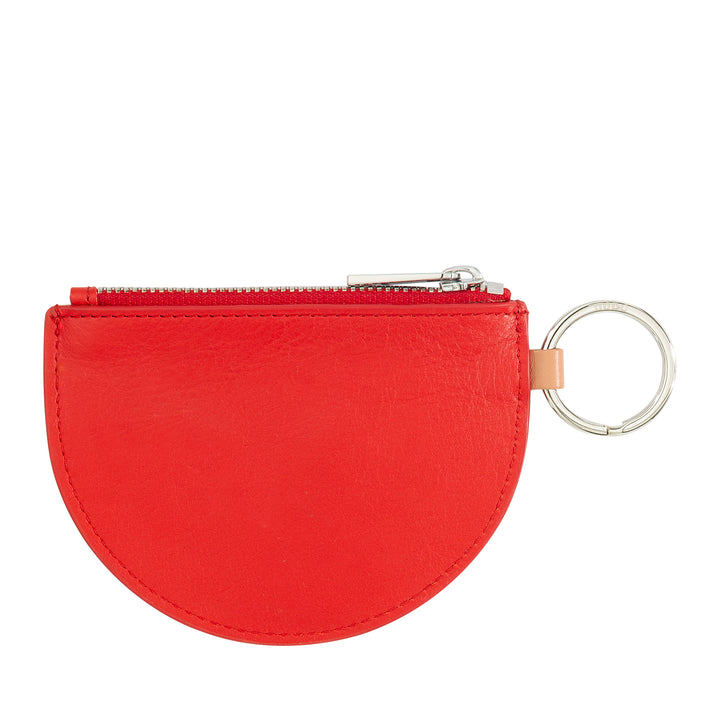 DUDU Mini leren portemonnee voor dames met ritssluiting en tweekleurige slanke design-sleutelhanger
