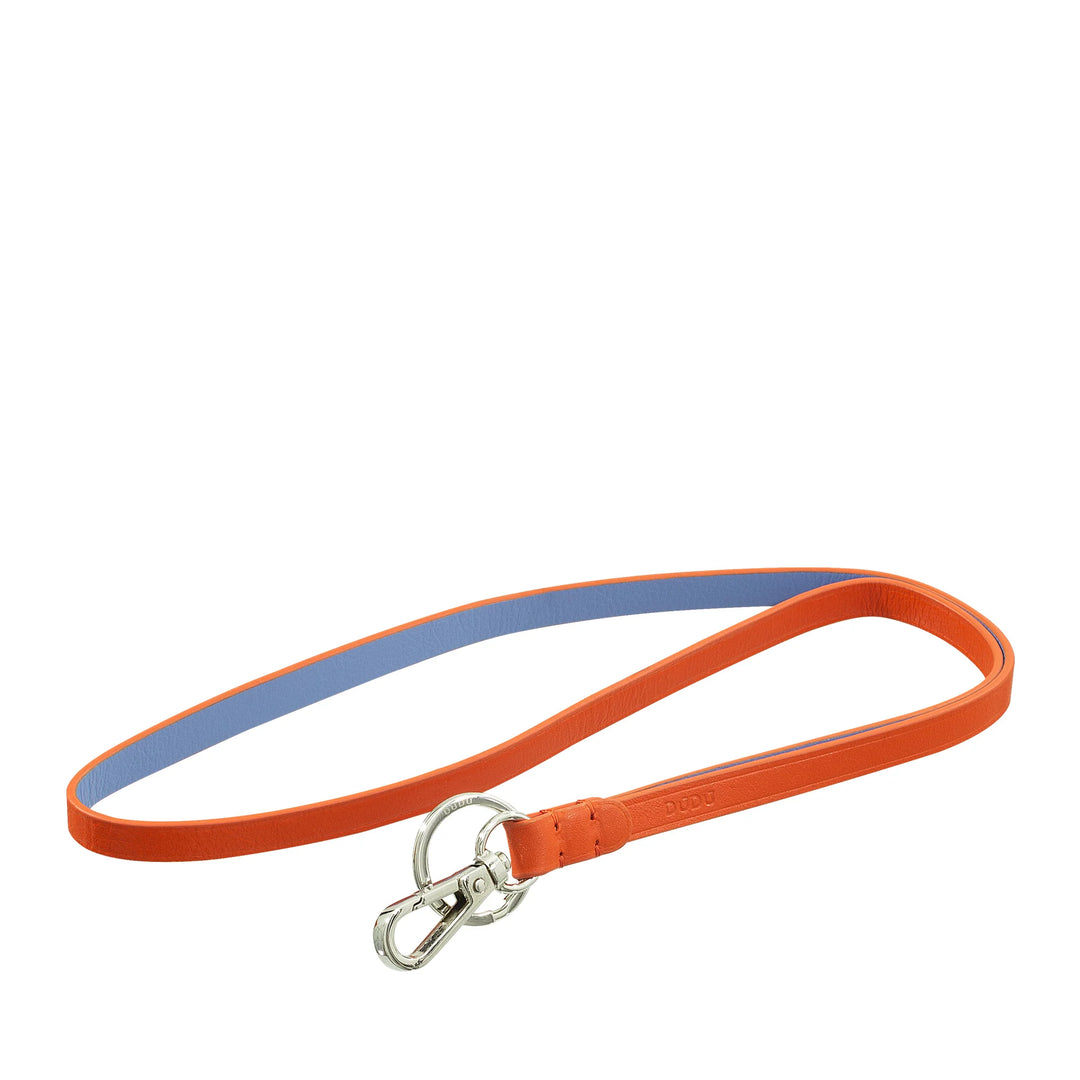 DUDU Lanyard nekband met ring en metalen karabijnhaak van echt leer, Lanyard voor sleutels, badgehouder, auto, sleutelhanger