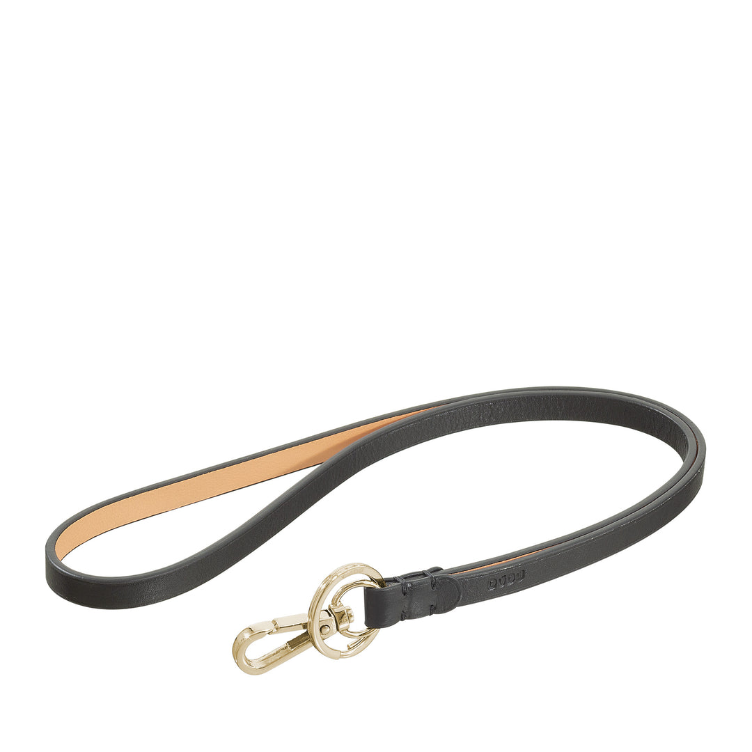 DUDU Lanyard nekband met ring en metalen karabijnhaak van echt leer, Lanyard voor sleutels, badgehouder, auto, sleutelhanger