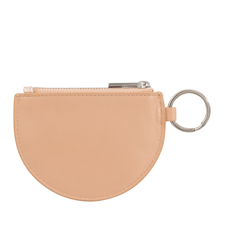 DUDU small leather holder for women with zip zip and key ring, slim design with 'd', metallic compact