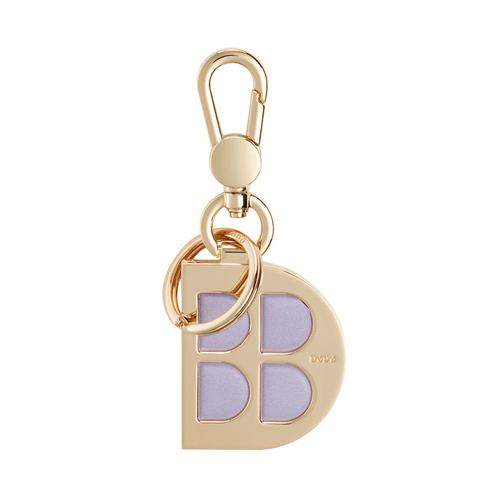 DUDU D-Shaped Metal Keychain with Genuine Leather Inserts, Golden Keyring with Carabiner and Ring, Keyring for Car Home Office
