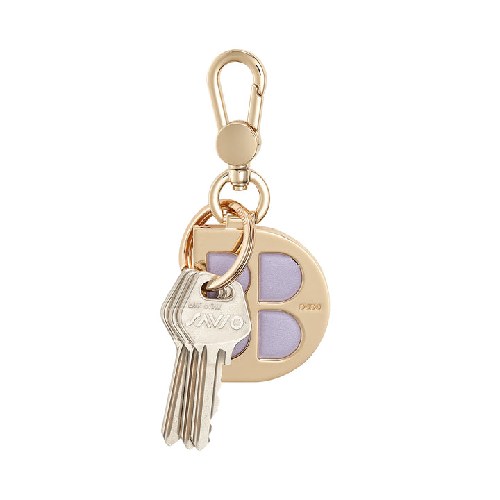 DUDU D-Shaped Metal Keychain with Genuine Leather Inserts, Golden Keyring with Carabiner and Ring, Keyring for Car Home Office