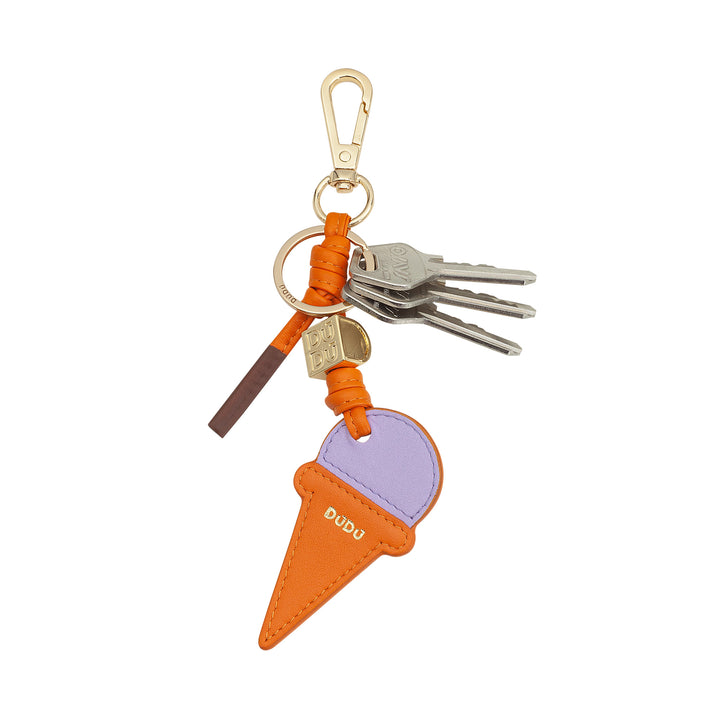 DUDU Leder-Schlüsselanhänger mit Eistüte, Schlüsselanhänger für Herren und Damen, mit Ring und Karabiner, Schlüsselanhänger im Sommer-Design