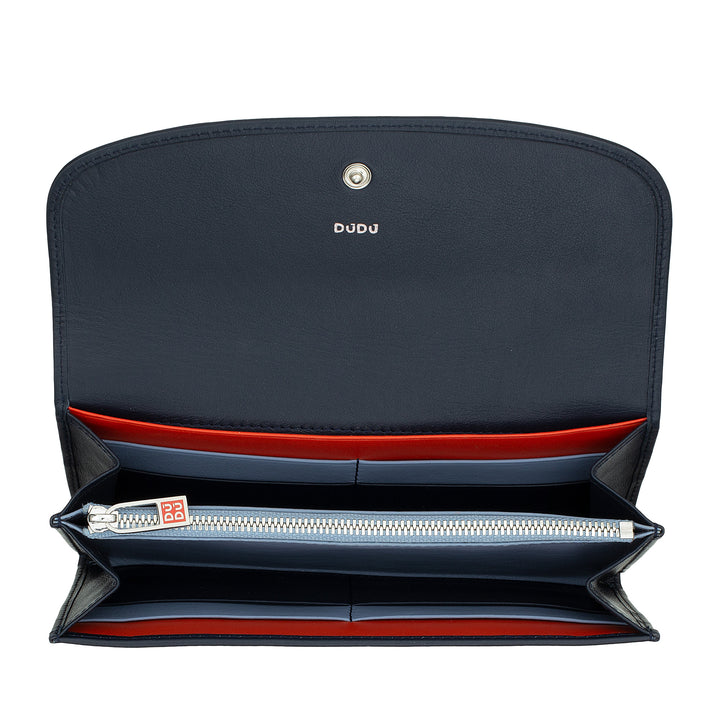 DUDU Grote damesportemonnee van gekleurd leer, Continental-portemonnee, creditcardzakken, portemonnee met ritssluiting
