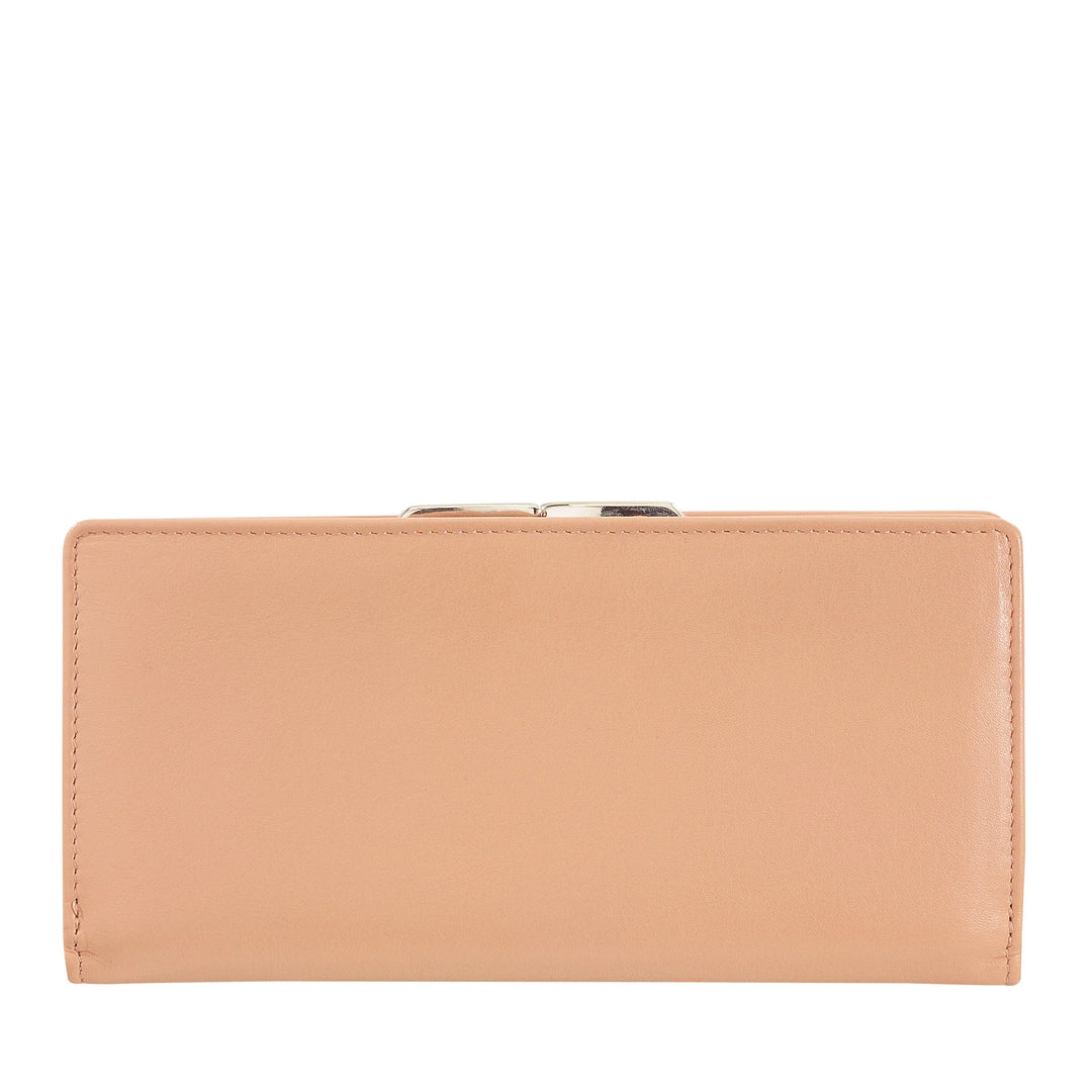 DUDU Großes Damenportemonnaie aus echtem Leder mit RFID-Schutz, Kreditkartenhalter mit Münzfach Klick-klack, Buntes Geldbörsen-Design