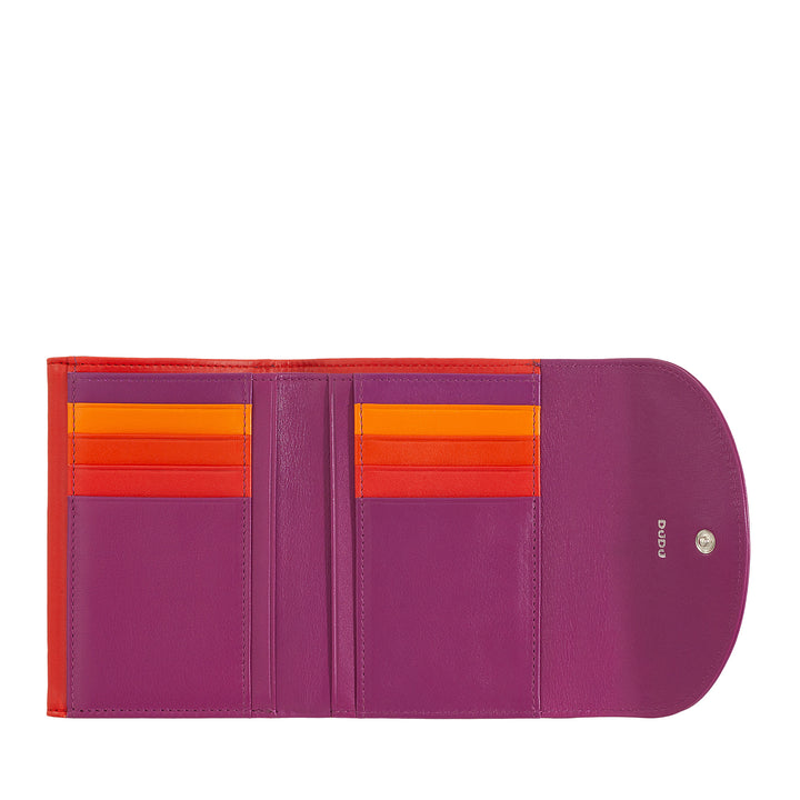 DUDU Damen-Geldbörse aus echtem Leder, RFID-Geldbörse mit Münzfach, bunte Geldbörse mit doppelter Klappe, Kreditkartenetui, Banknotenhalter