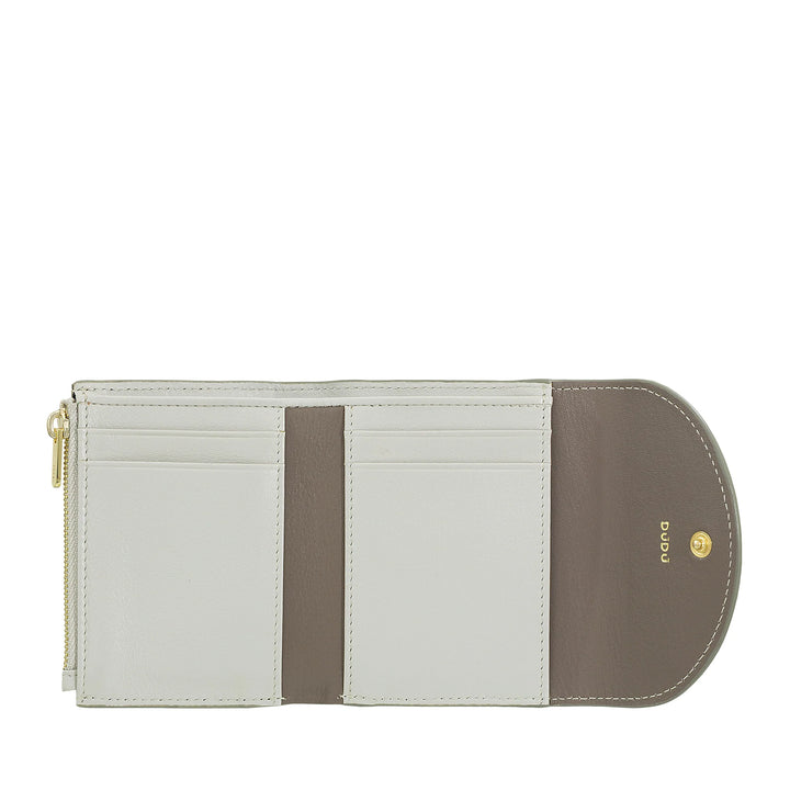 DUDU Kleine compacte leren damesportemonnee met kaarthouder en portemonnee - Elegante en ruime damesportemonnees van echt leer