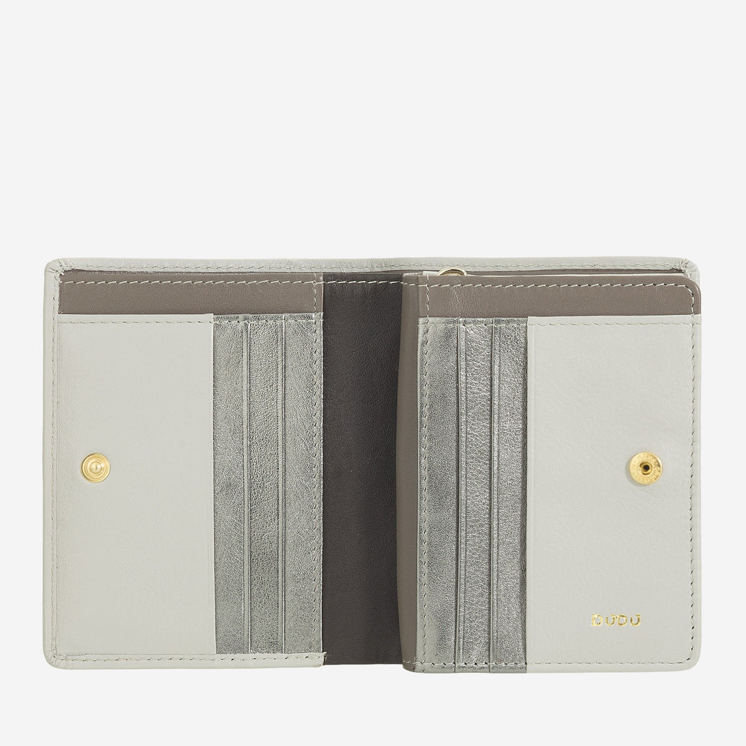 DUDU Kleine Damenbrieftasche aus farbigem Leder mit Karten- und Kartenetui mit Reißverschluss und Knopf