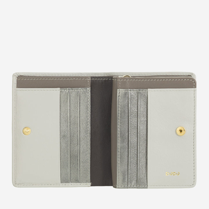 DUDU Kleine Damenbrieftasche aus farbigem Leder mit Karten- und Kartenetui mit Reißverschluss und Knopf
