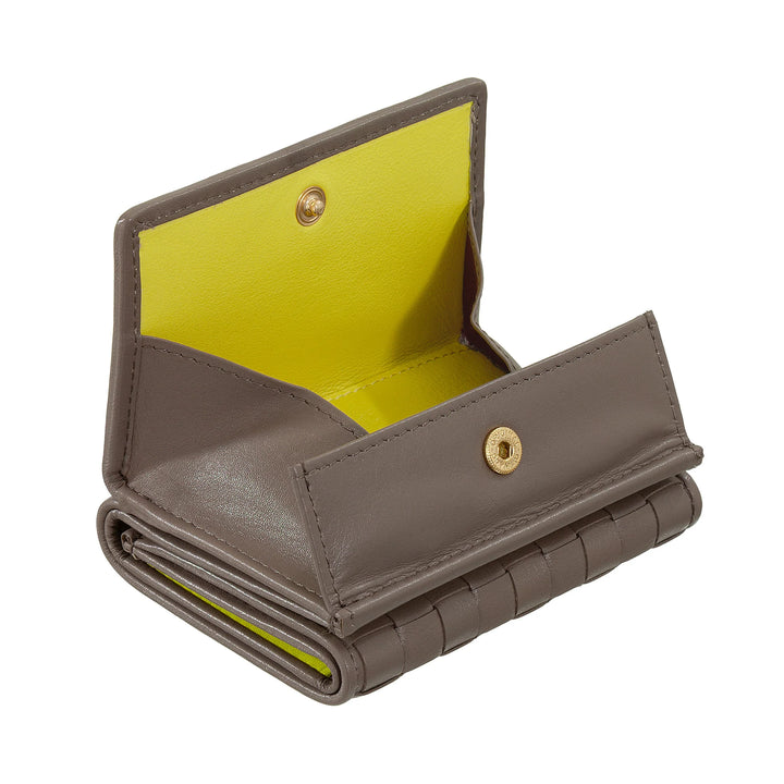 DUDU Kleine geweven leren damesportemonnee met portemonnee - Elegante compacte geweven leren portemonnee-kaarthouder