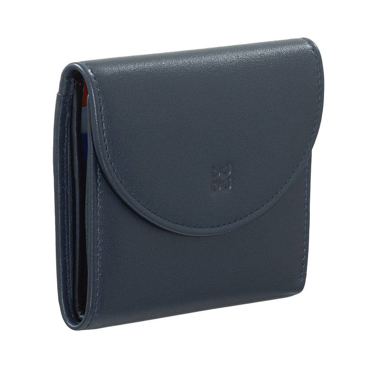 DUDU Kleine Damen-Geldbörse aus weichem Echtleder, Kartenfächer, Geldscheinhalter, Reißverschluss hinten für Münzen, RFID-Geldbörsen mit farbigem Knopfverschluss