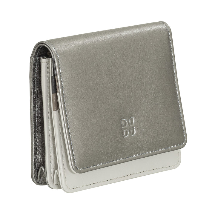 DUDU Kleine, ultracompacte kleurrijke RFID-afgeschermde leren damesportemonnee met interne ritssluiting en 8 kaarthouders