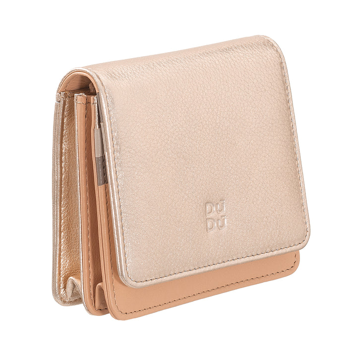 DUDU Kleine, ultrakompakte, farbenfrohe Damenbrieftasche aus Leder mit RFID-Schutz, Innenreißverschluss und 8 Kartenfächern