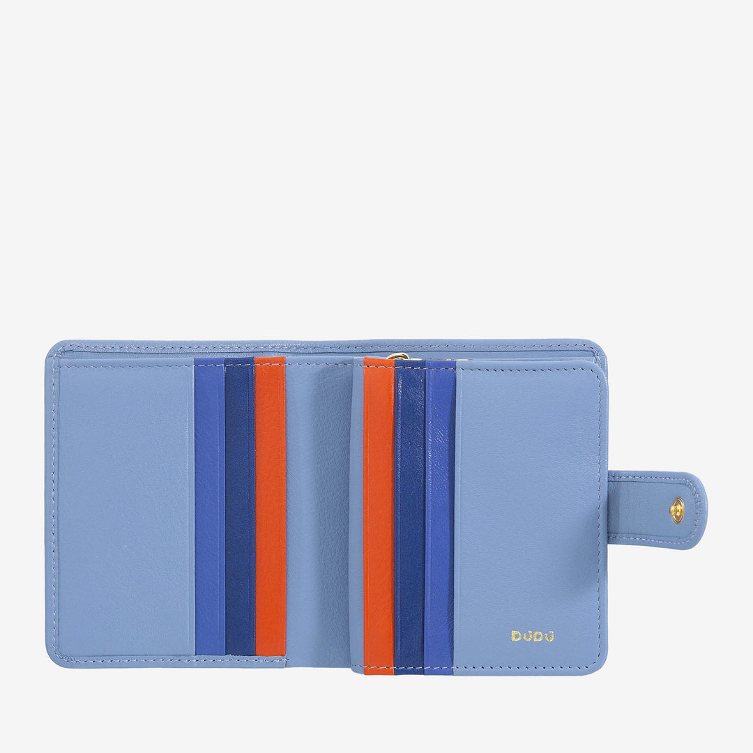 DUDU kleine lederen damesportemonnee met ritssluiting, compacte portemonnee met knoopsluiting, bankbiljethouder, kaarthouder en RFID-bescherming