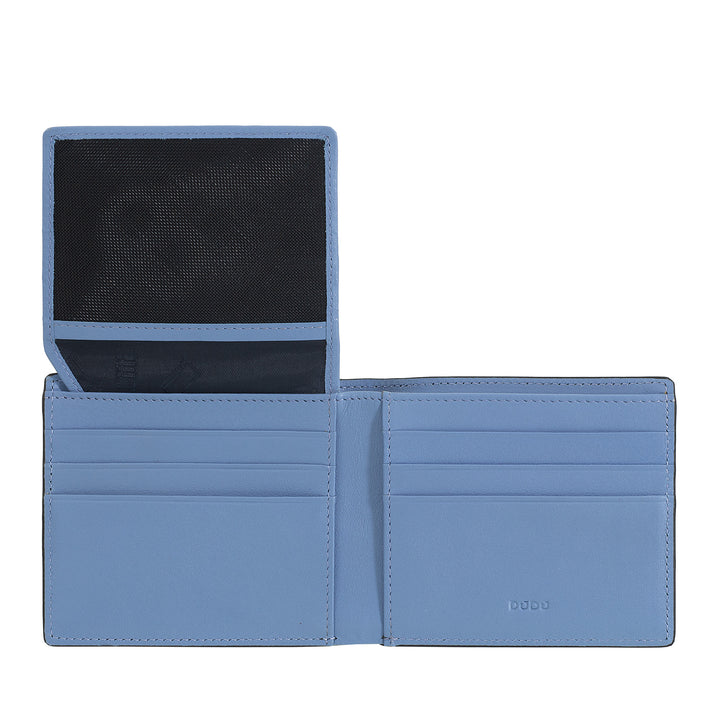 DUDU Kleine RFID-Herrenbrieftasche aus bedrucktem Leder, Kartenetui mit Innenklappe, ohne Münzfach, Tasche mit Netz