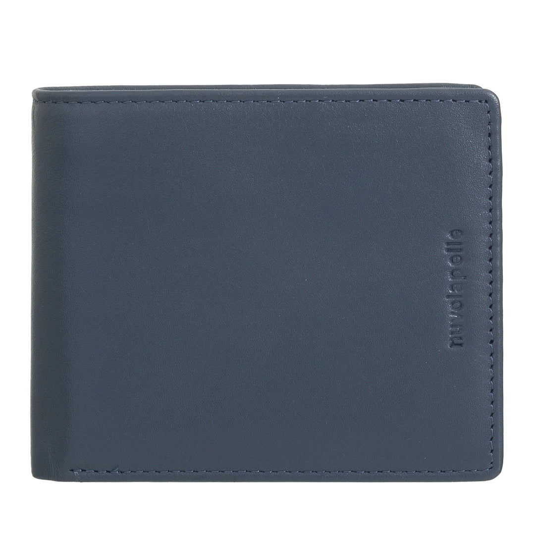 Kleine Herrenbrieftasche von Nuvola Pelle aus Nappaleder – Geldbörse mit Münzfach, Kartenhalter, Geldscheinen, transparentem Fenster und Innentasche mit Reißverschluss