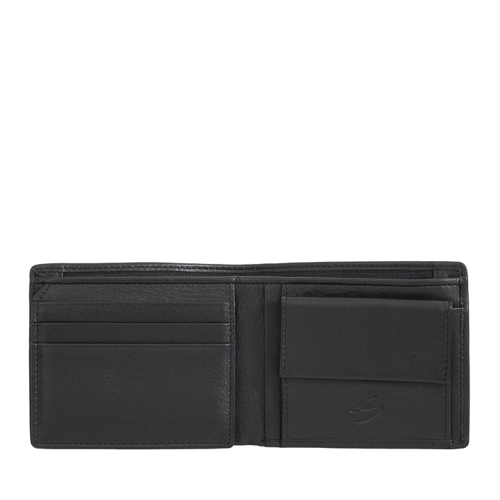 Kleine Herrenbrieftasche von Nuvola Pelle aus Nappaleder – Geldbörse mit Münzfach, Kartenhalter, Geldscheinen, transparentem Fenster und Innentasche mit Reißverschluss