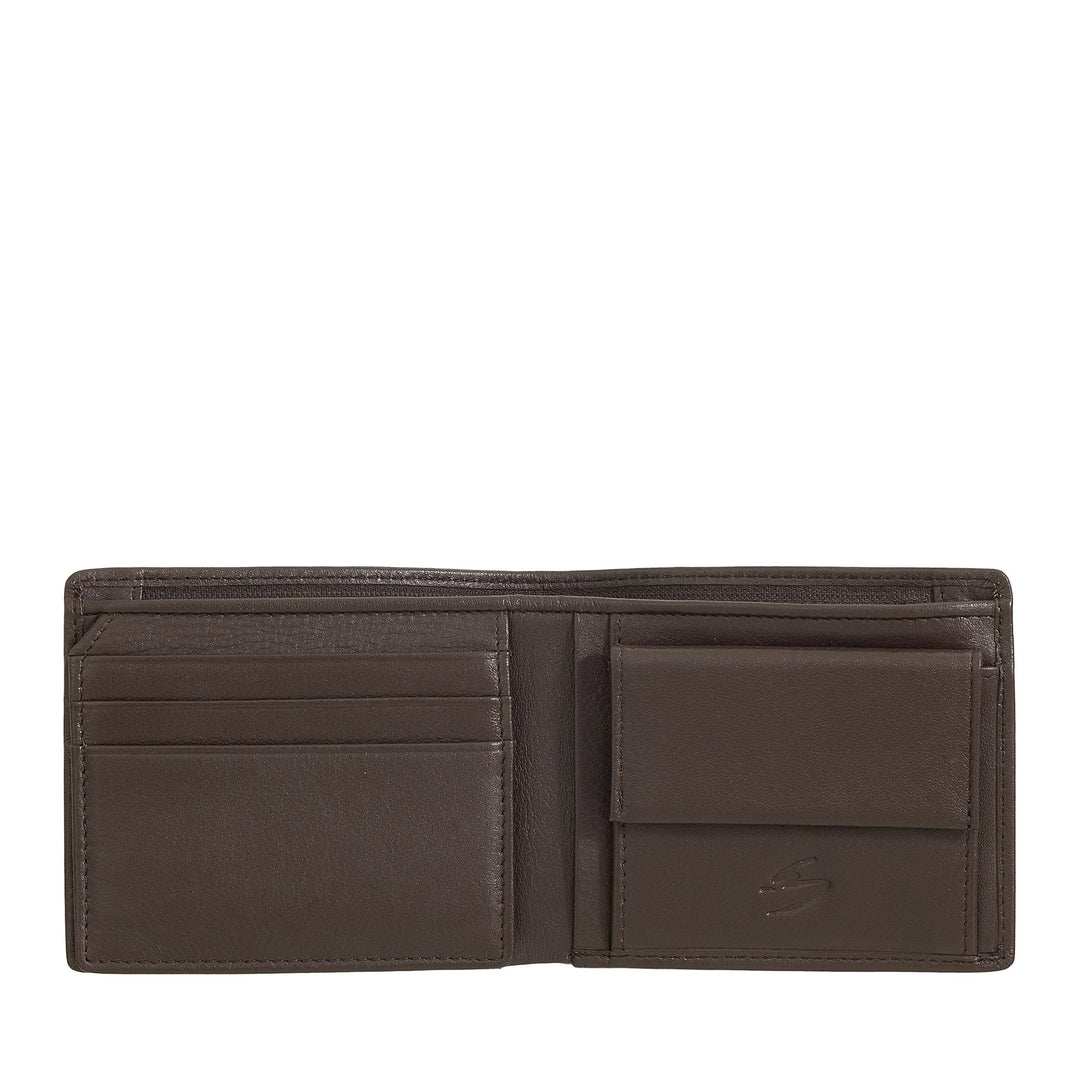 Kleine Herrenbrieftasche von Nuvola Pelle aus Nappaleder – Geldbörse mit Münzfach, Kartenhalter, Geldscheinen, transparentem Fenster und Innentasche mit Reißverschluss
