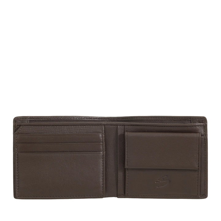 Kleine Herrenbrieftasche von Nuvola Pelle aus Nappaleder – Geldbörse mit Münzfach, Kartenhalter, Geldscheinen, transparentem Fenster und Innentasche mit Reißverschluss