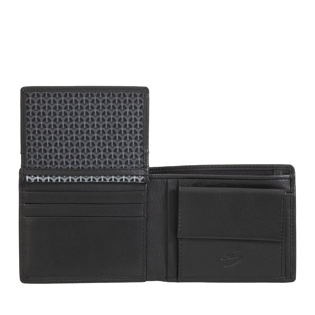 Kleine Herrenbrieftasche von Nuvola Pelle aus Nappaleder – Geldbörse mit Münzfach, Kartenhalter, Geldscheinen, transparentem Fenster und Innentasche mit Reißverschluss