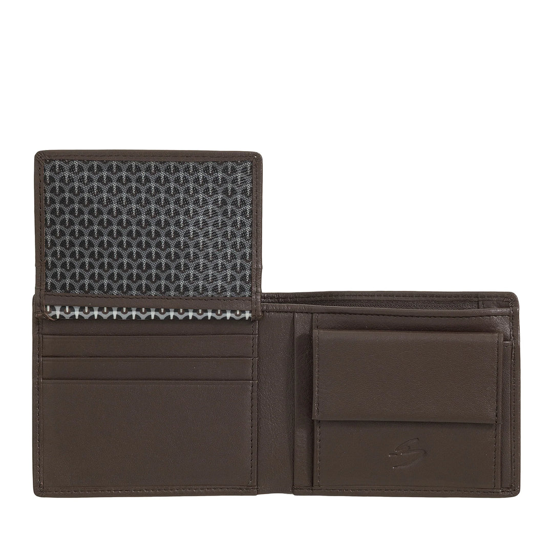 Kleine Herrenbrieftasche von Nuvola Pelle aus Nappaleder – Geldbörse mit Münzfach, Kartenhalter, Geldscheinen, transparentem Fenster und Innentasche mit Reißverschluss