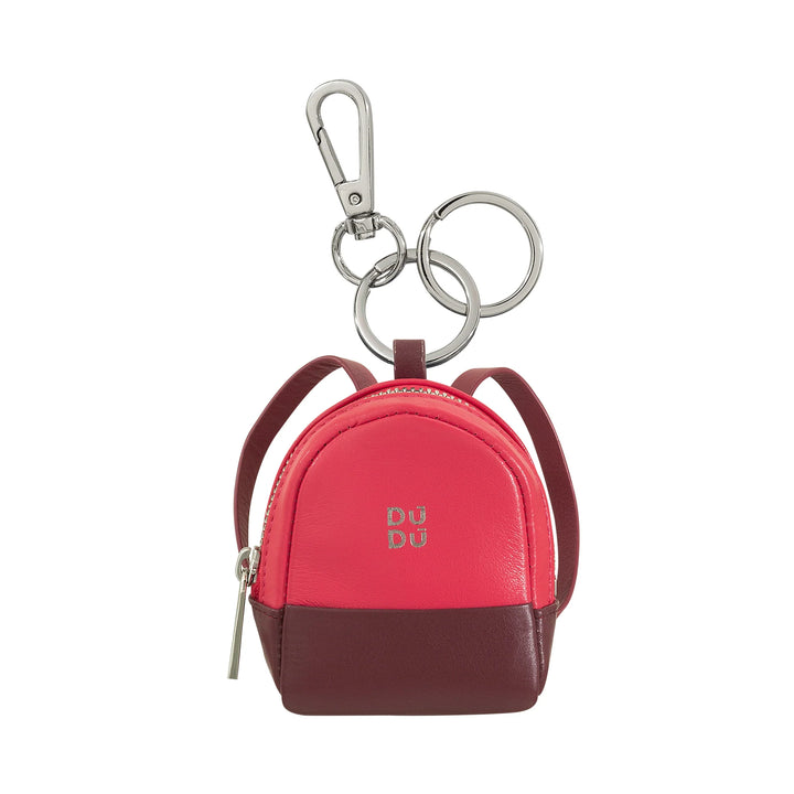 DUDU Small Coin Purse Bag with Key Ring for Women in Leather, Mini Backpack Design, Zipper, Double Ring and Carabiner