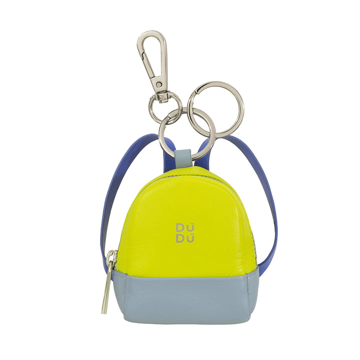 DUDU Small Coin Purse Bag with Key Ring for Women in Leather, Mini Backpack Design, Zipper, Double Ring and Carabiner