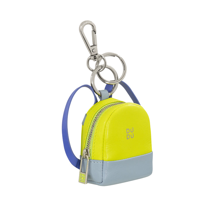 DUDU Small Coin Purse Bag with Key Ring for Women in Leather, Mini Backpack Design, Zipper, Double Ring and Carabiner