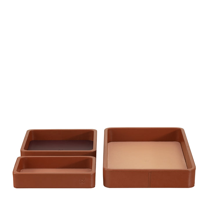 DUDU Set of 3 pcs Leather Pocket Tray, Table Storage Tray Home Desk Office, Key Holder, Coins, Telephone