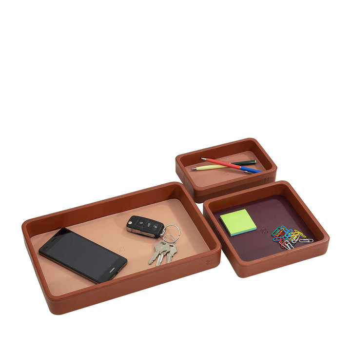 DUDU Set of 3 pcs Leather Pocket Tray, Table Storage Tray Home Desk Office, Key Holder, Coins, Telephone