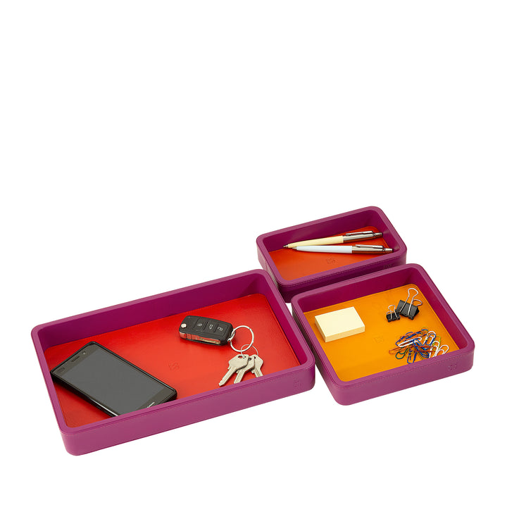 DUDU Set of 3 pcs Leather Pocket Tray, Table Storage Tray Home Desk Office, Key Holder, Coins, Telephone