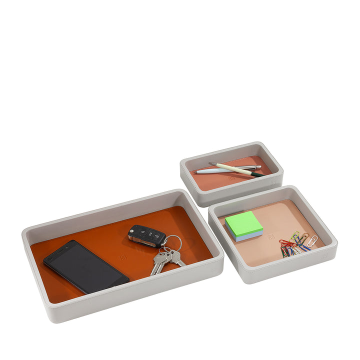 DUDU Set van 3 stuks Leren zakbakje, tafelopbergbakje Thuis Bureau Kantoor, sleutelhouder, munten, telefoon