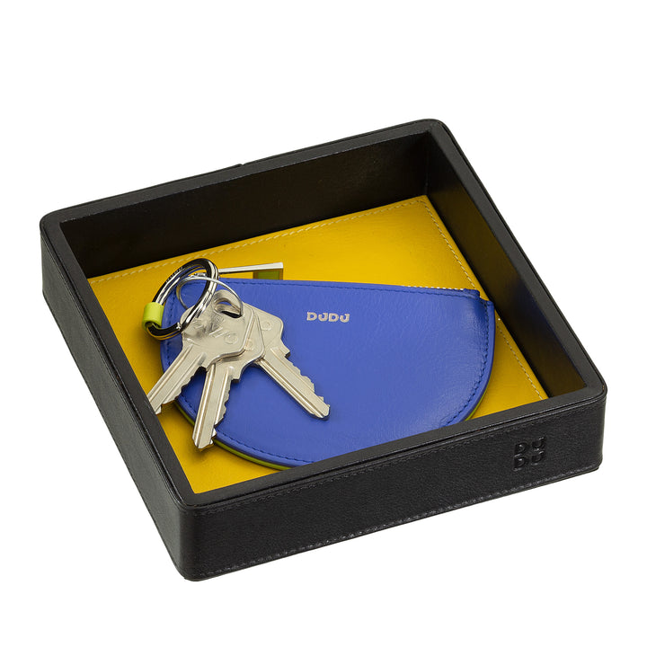 DUDU Entryway Designer Colored Leather Pocket Tray, 14x14cm, with Gift Box