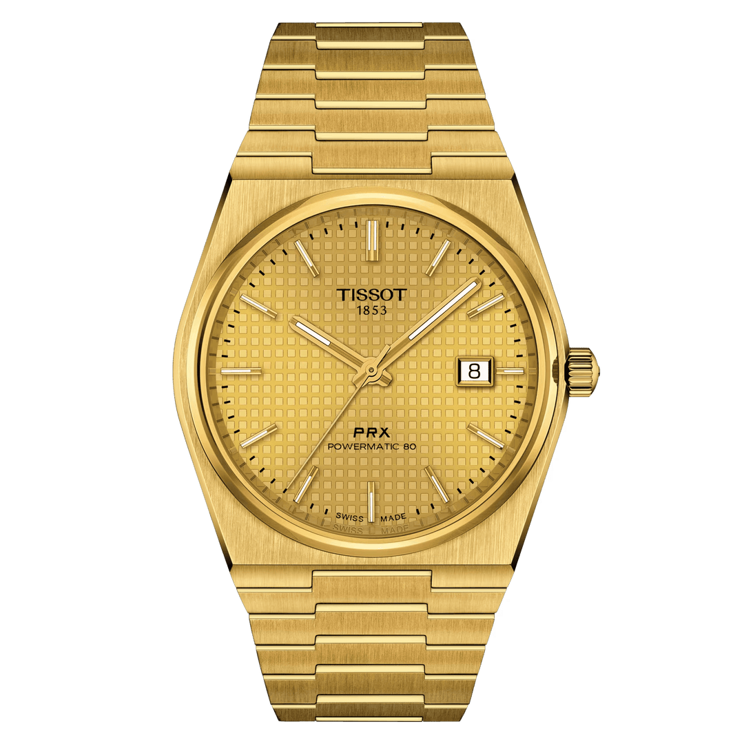 Tissot orologio PRX Powermatic 80 40mm champagne automatico acciaio finitura PVD oro giallo T137.407.33.021.00 - Capodagli 1937