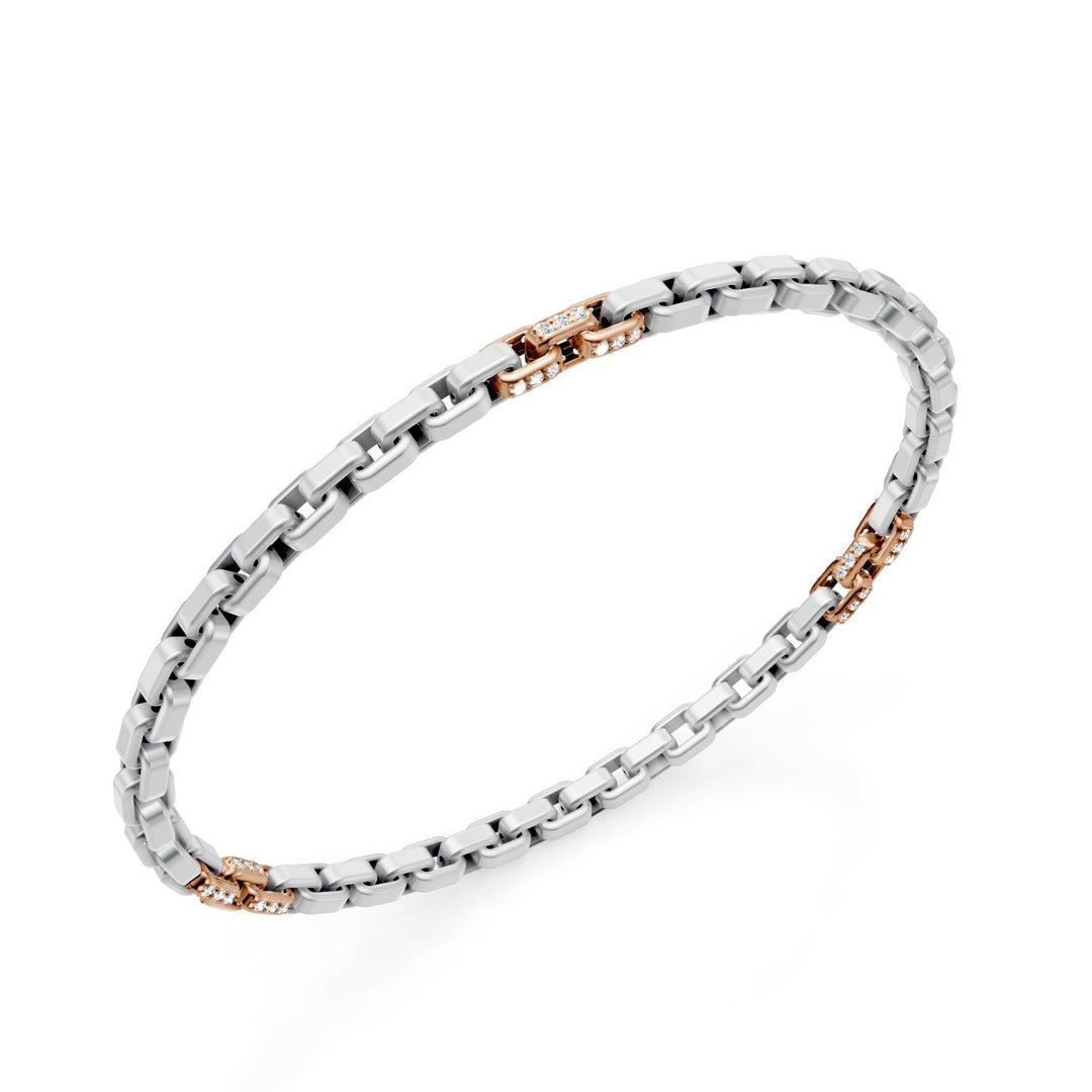 Golay platina armband, met 9 18k roségouden pavet-inzetstukken, vierkante schakel, 18 cm GBR033E9PTO3DI-180