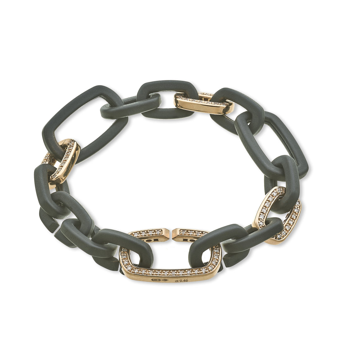 Golay black titanium chain bracelet, with three small rings and one large one set with diamonds, in 18k rose gold, 18cm GBR056O3DINE-180