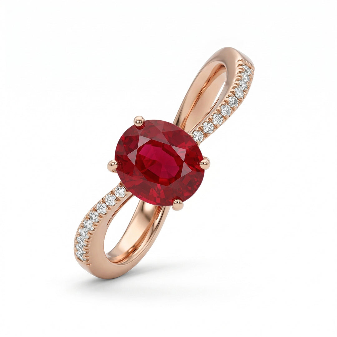 Golay ovale robijnring 5x7 en diamanten ACL013WDIRUR-16180110022